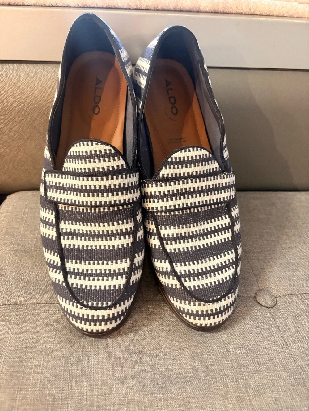 Aldo Men’s Navy and White Striped Woven Loafers